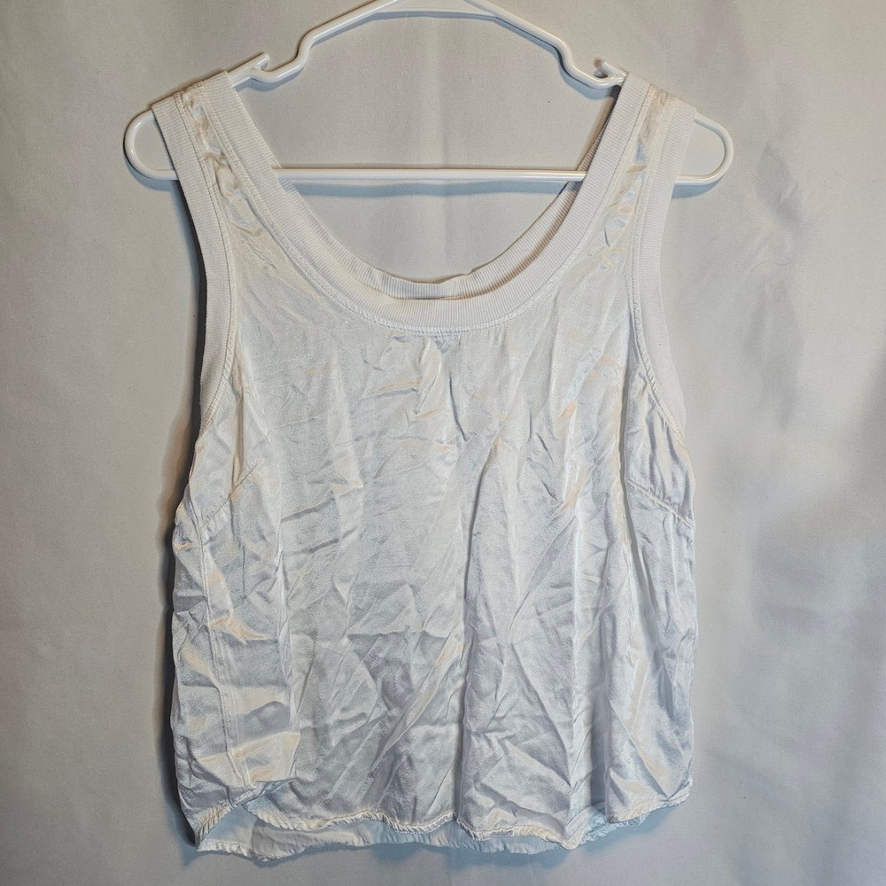 LA Made in Los Angeles White Tank Top Ribbed Trim Sleeveless Womens S